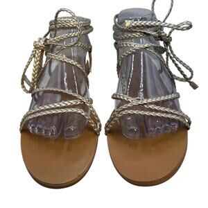 J. Crew Factory Braided Gold Ankle Wrap Sandals Size 8